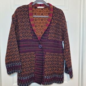A. Ida Wool Blend Cardigan Sweater One Button Closure Sz M